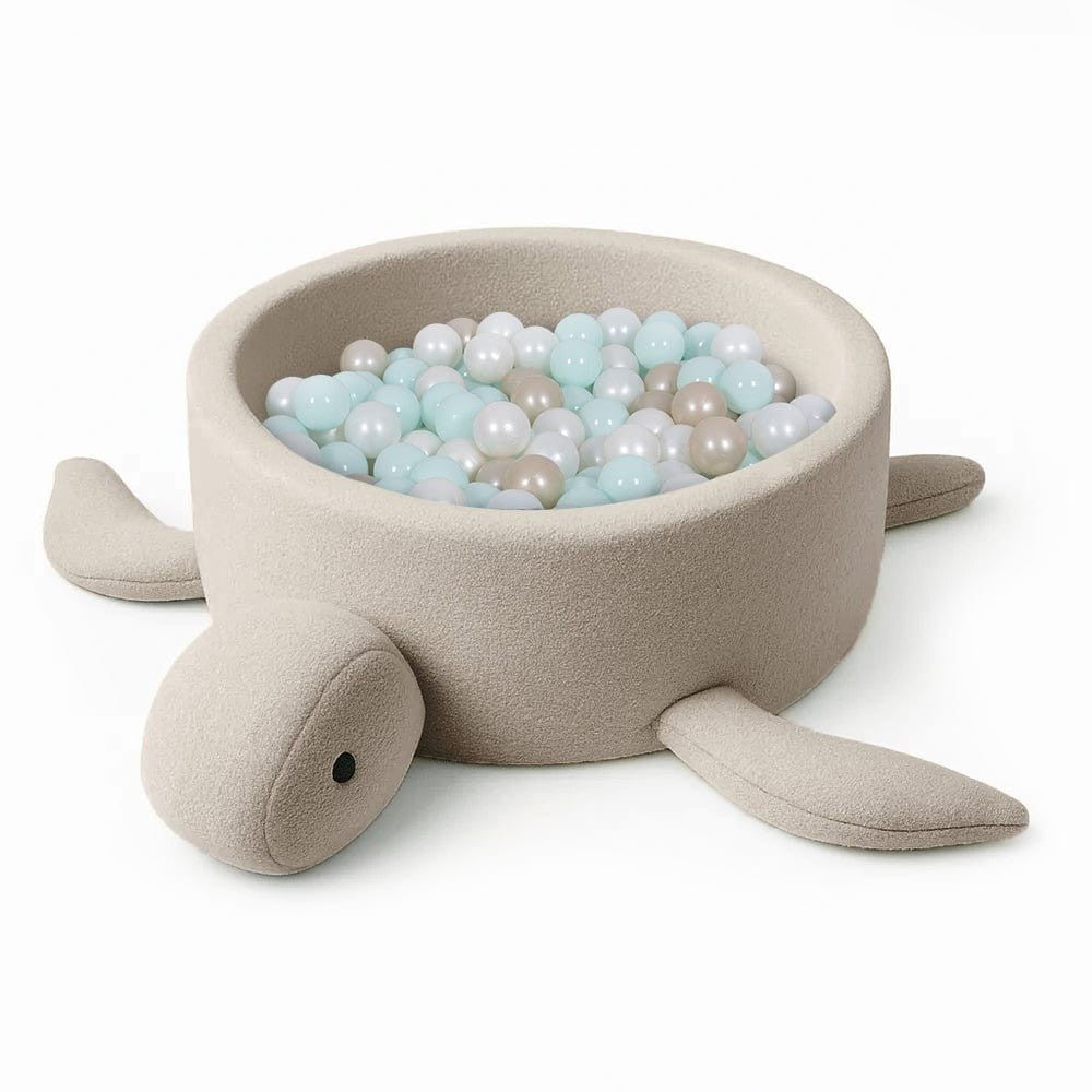 Foam Baby Ball Pit Without Balls - Turtle Oat Biscuit Beige Boucle